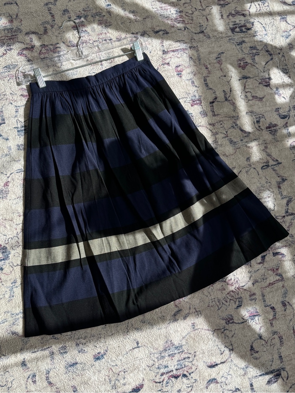 Zara Basic High Waist Skirt Navy and Black Striped A-Line Skirt with Pockets XS